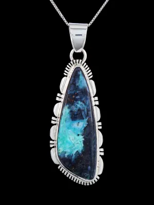 Navajo Sterling Silver Blue Opalized Petrified Wood Pendant