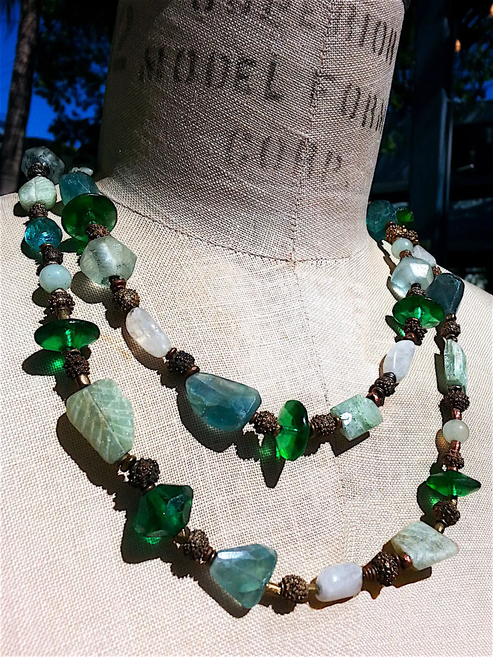 Necklace Aquamarine Moonstone Glass Mix