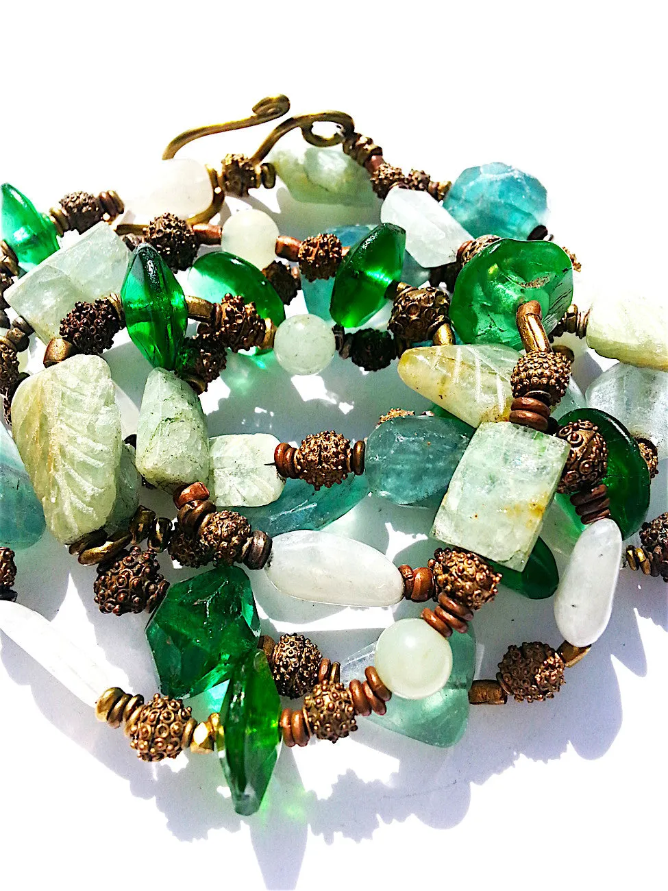 Necklace Aquamarine Moonstone Glass Mix