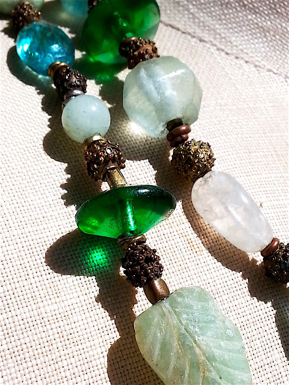 Necklace Aquamarine Moonstone Glass Mix