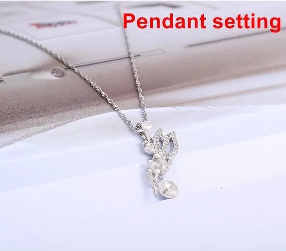 Necklace Pendant Setting Blank 8mm 1pc 1.7g 925 Sterling Silver Wings Fairy Shape Base for 1 Pearl Bead CZ Semi Mount Wholesale Available