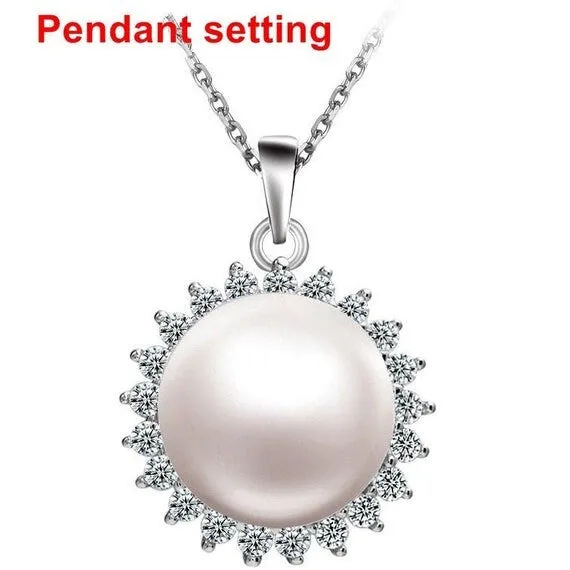 Necklace Pendant Setting Blank 9.5mm 1pc 1.8g 925 Sterling Silver Flower Shape Base for 1 Pearl Bead CZ Semi Mount Wholesale Available