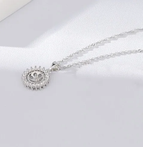 Necklace Pendant Setting Blank 9.5mm 1pc 1.8g 925 Sterling Silver Flower Shape Base for 1 Pearl Bead CZ Semi Mount Wholesale Available