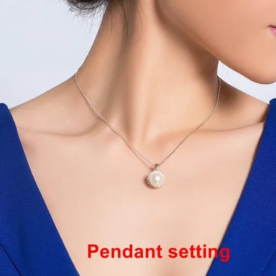 Necklace Pendant Setting Blank 9.5mm 1pc 1.8g 925 Sterling Silver Flower Shape Base for 1 Pearl Bead CZ Semi Mount Wholesale Available
