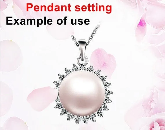 Necklace Pendant Setting Blank 9.5mm 1pc 1.8g 925 Sterling Silver Flower Shape Base for 1 Pearl Bead CZ Semi Mount Wholesale Available