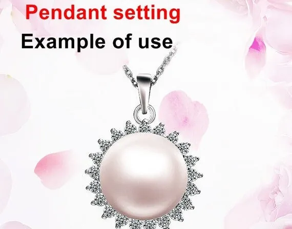Necklace Pendant Setting Blank 9.5mm 1pc 1.8g 925 Sterling Silver Flower Shape Base for 1 Pearl Bead CZ Semi Mount Wholesale Available