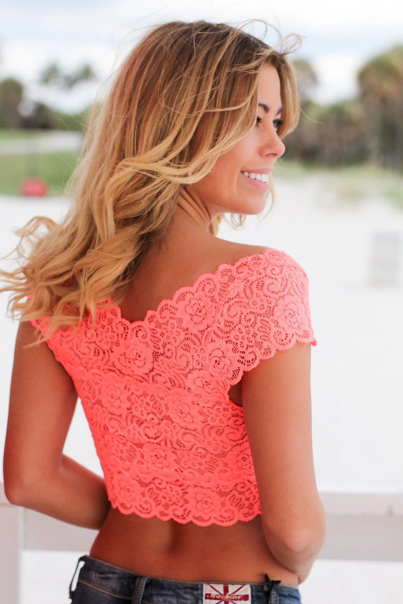 Neon Coral Lace Bralette
