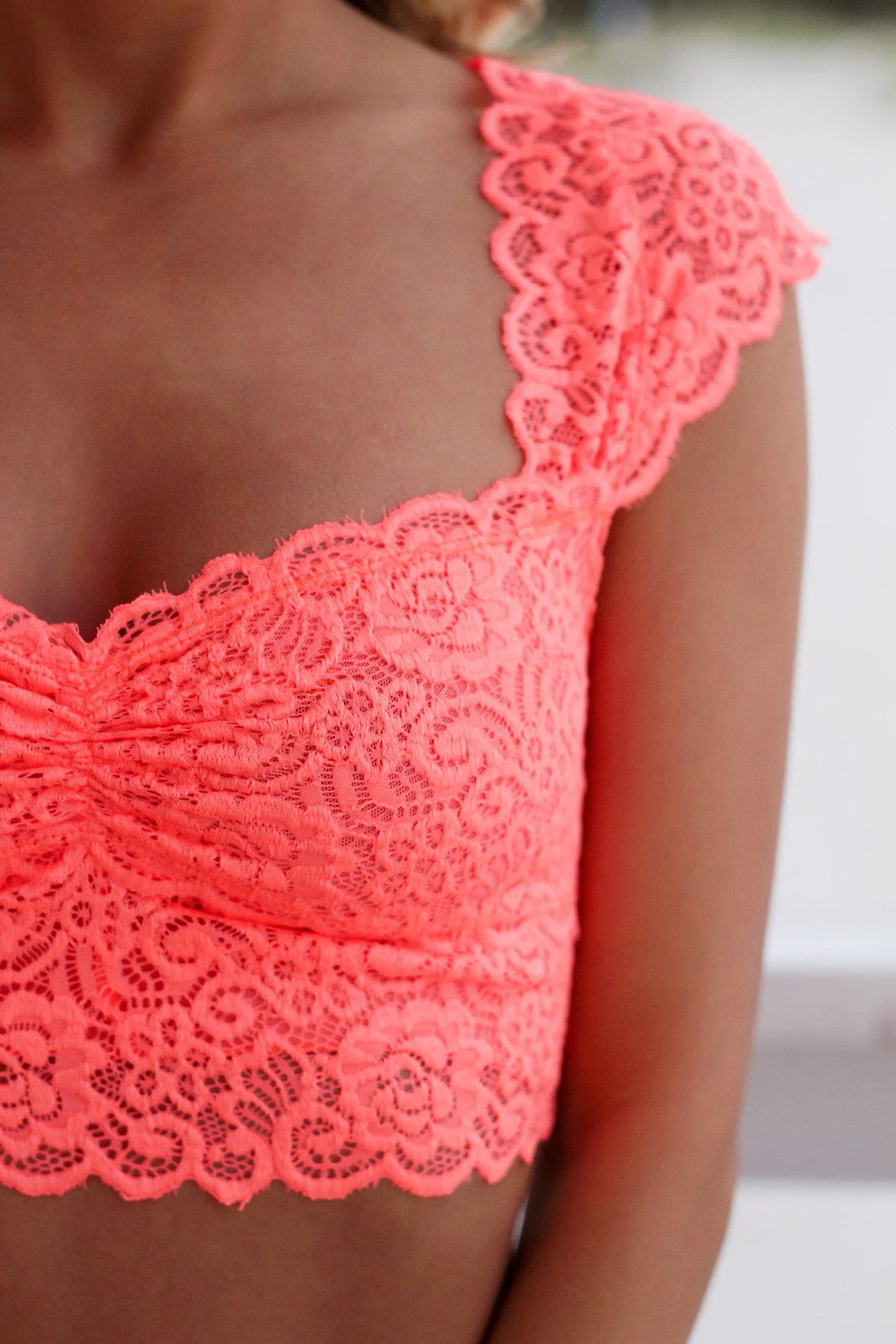 Neon Coral Lace Bralette
