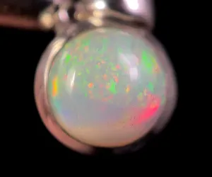 OPAL Pendant, Pinfire - Sterling Silver, 8mm Round Cabochon - Opal Necklace, Birthstone Necklace, Opal Jewelry, Welo Opal, 49098