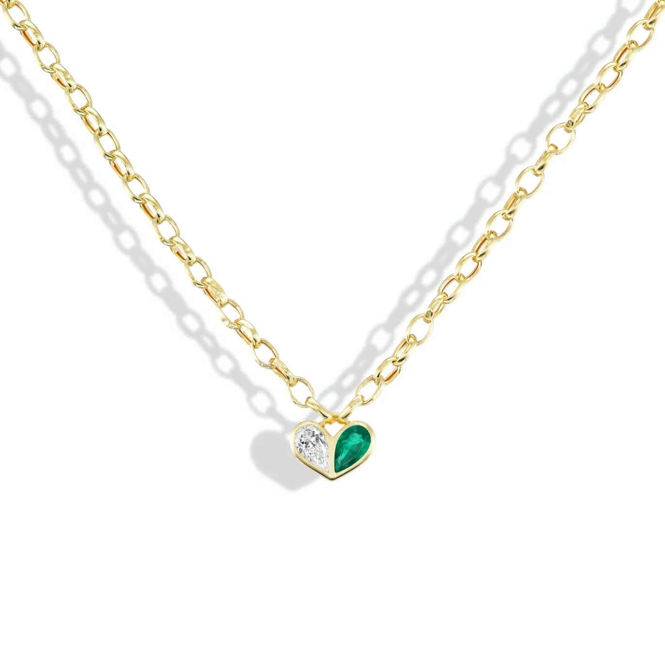 Oval Heirloom Medium Sweetheart Necklace Diamond & Emerald