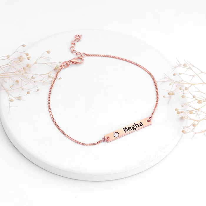 Personalised Rose Gold Engraved Name Bracelet