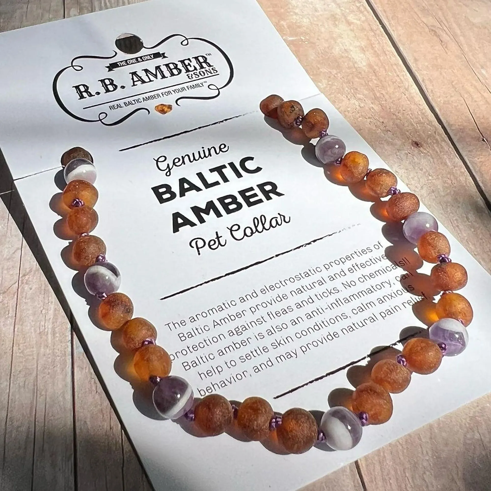 Pet | Amethyst   Raw Cognac Amber Collar