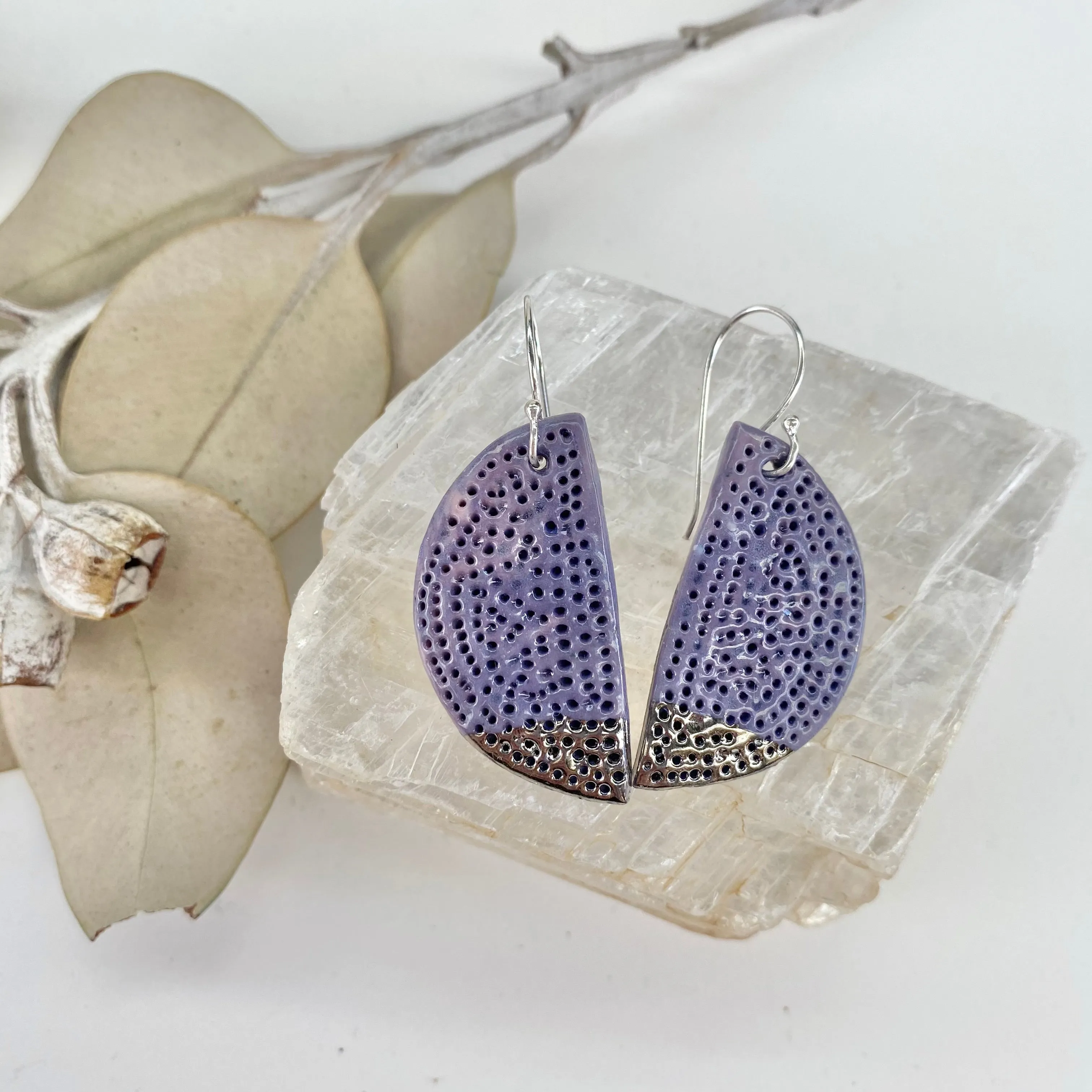 Purple Coral Dot Porcelain Earrings