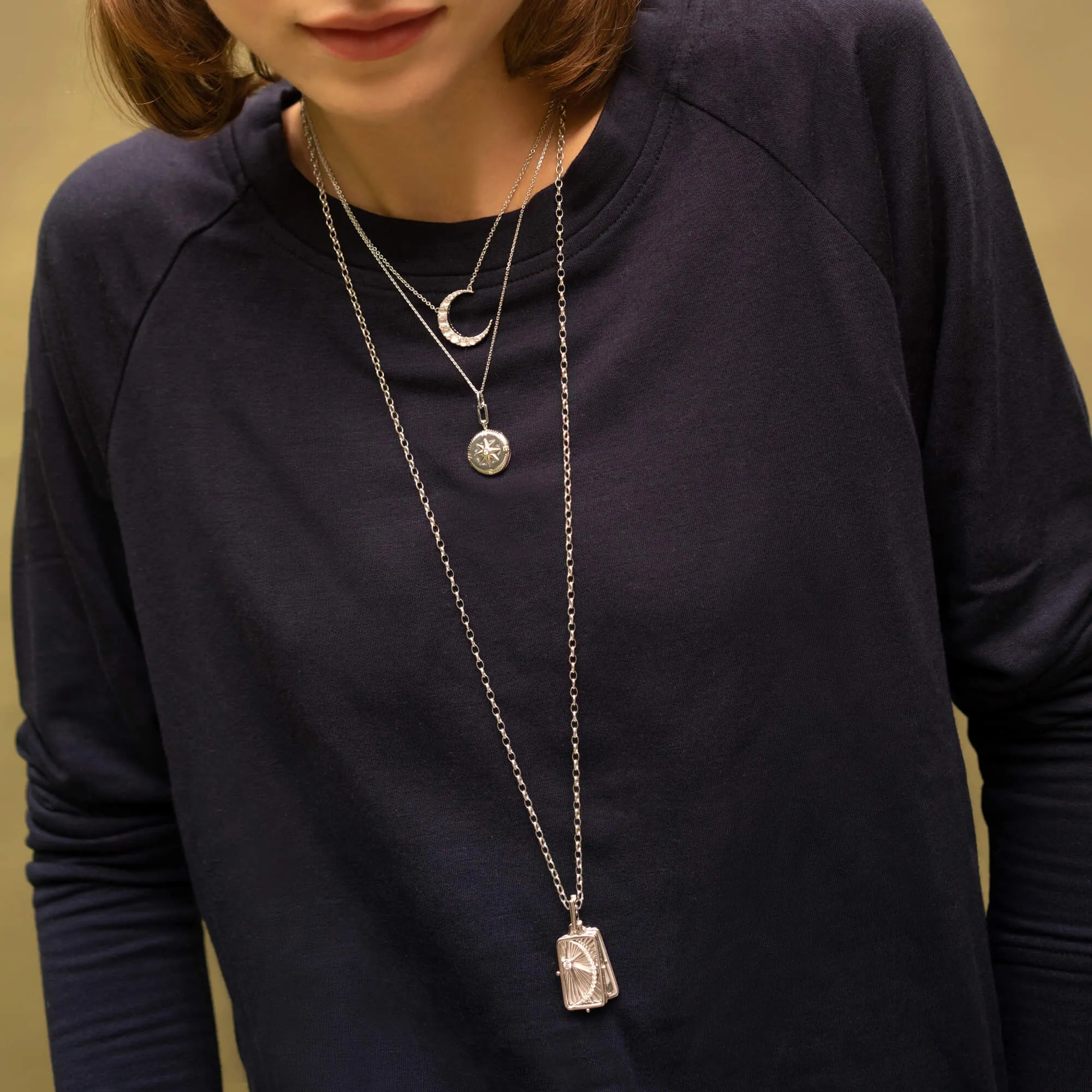 "Adventure" Compass Silver Engraved Locket Necklace