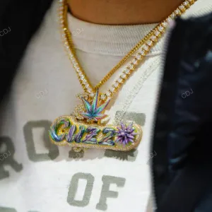 "CUZZO" Enamel Set Diamond Letter Name Pendant Necklace