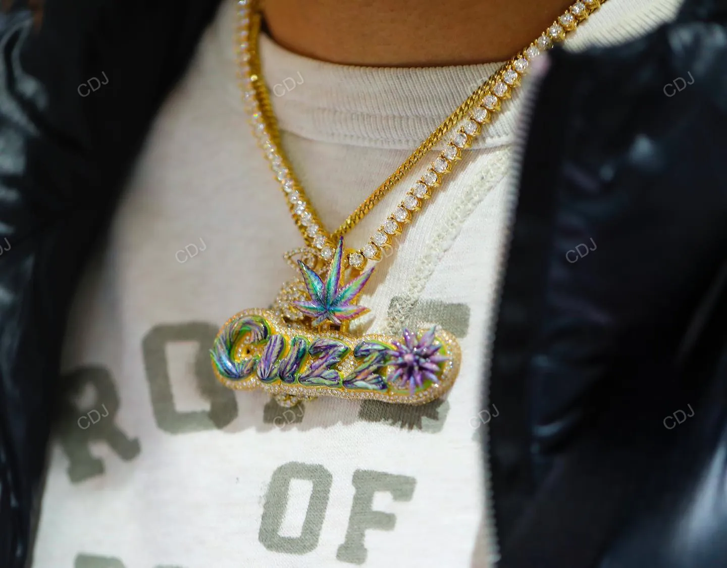 "CUZZO" Enamel Set Diamond Letter Name Pendant Necklace