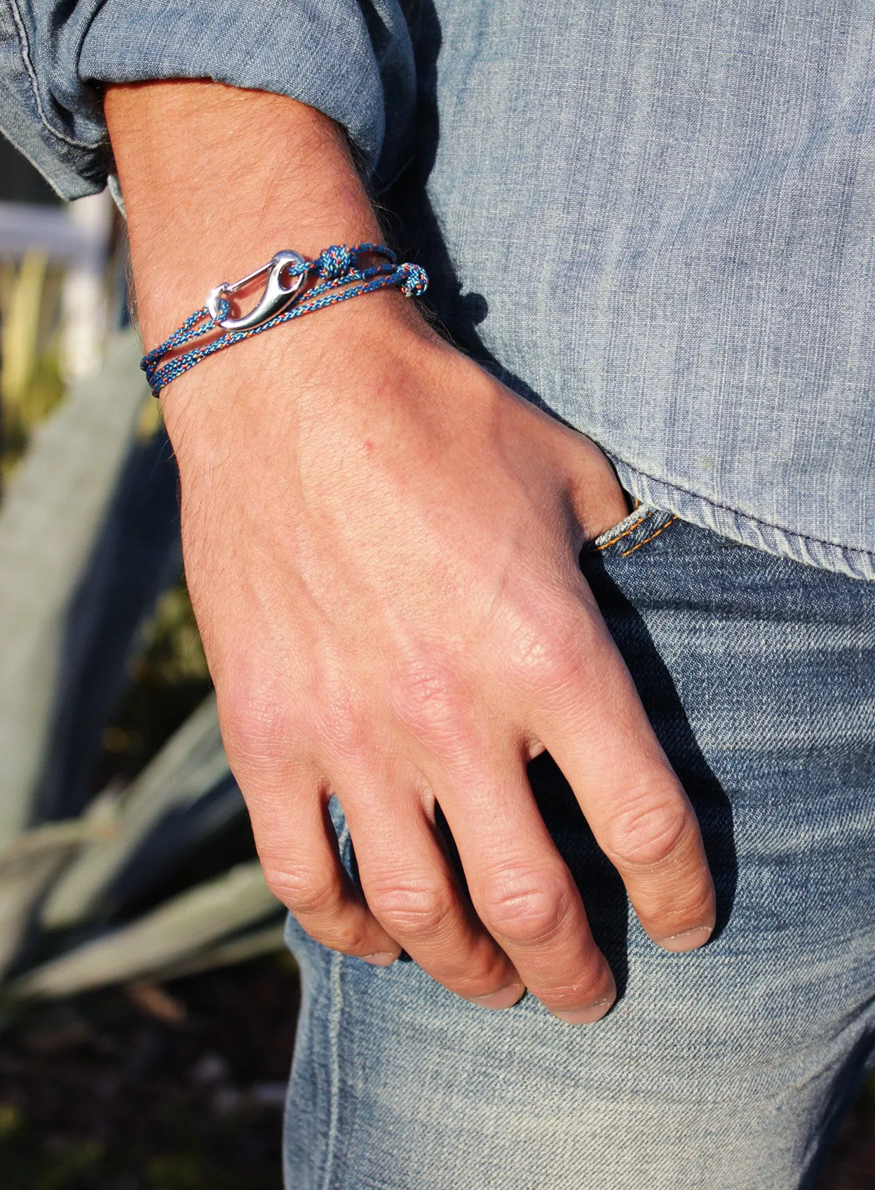 "Land Sail Sea" Blue   Silver Cord Bracelet (09S)