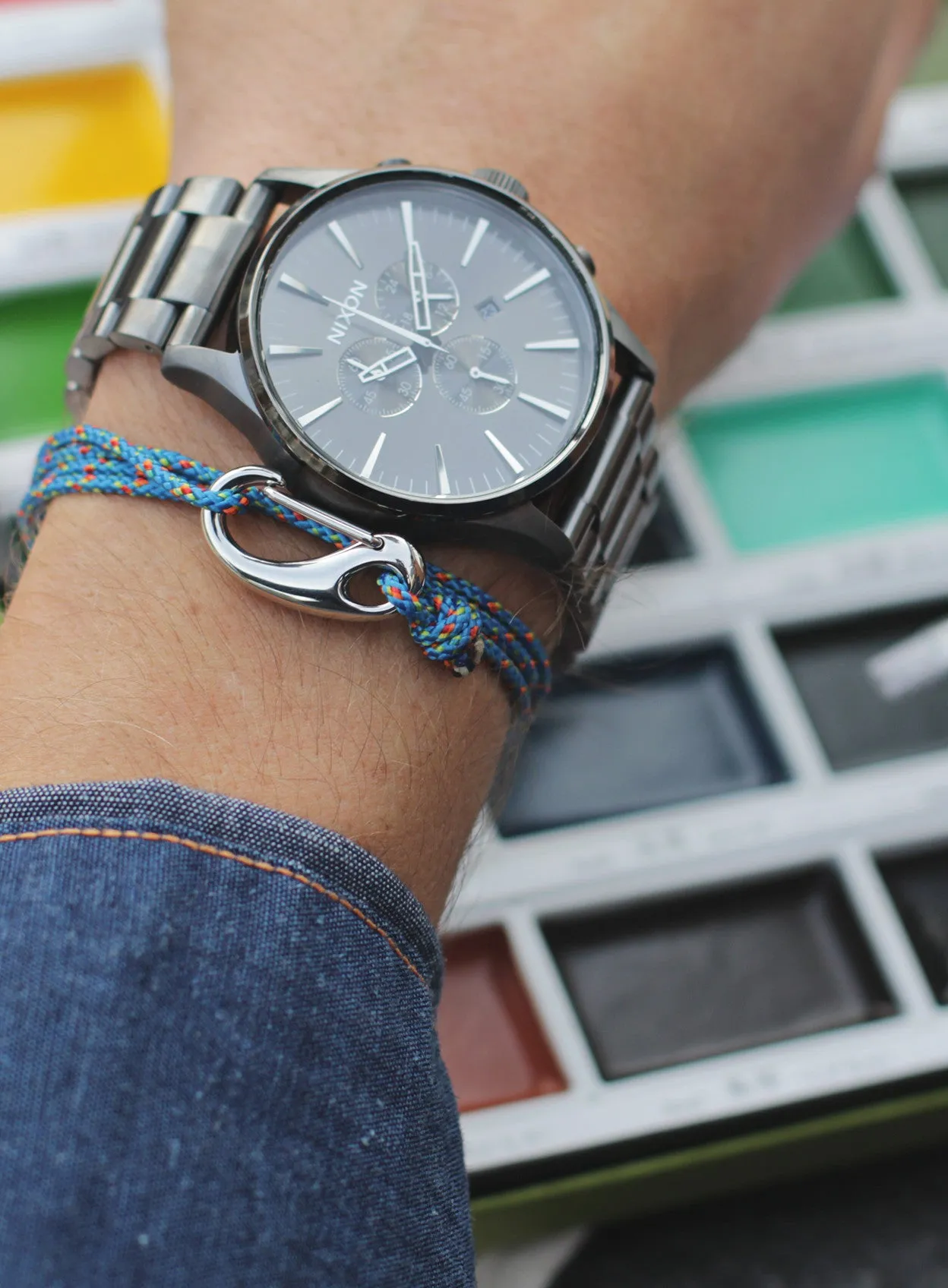 "Land Sail Sea" Blue   Silver Cord Bracelet (09S)