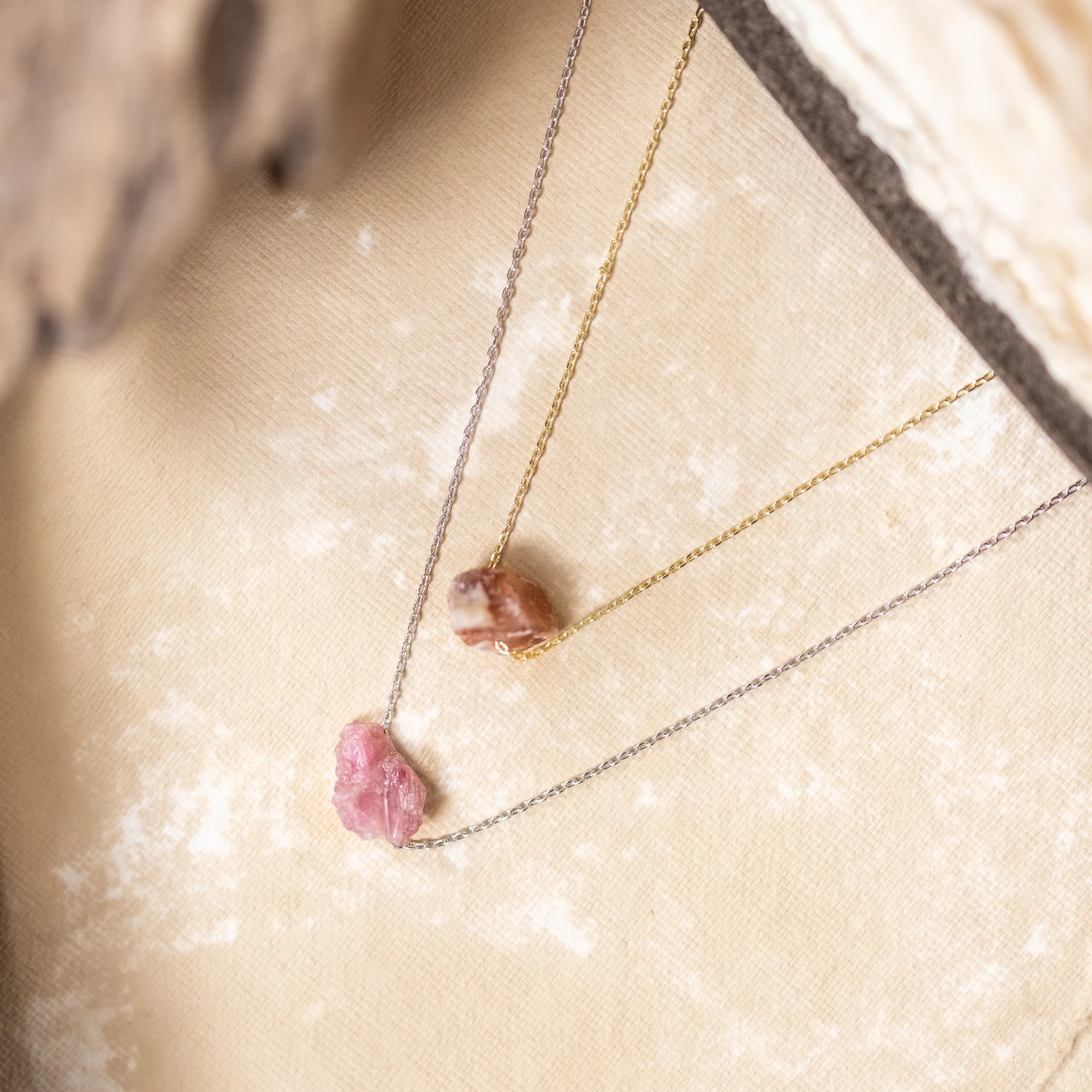 Raw Crystal 14K Gold, Silver Birthstone Necklace
