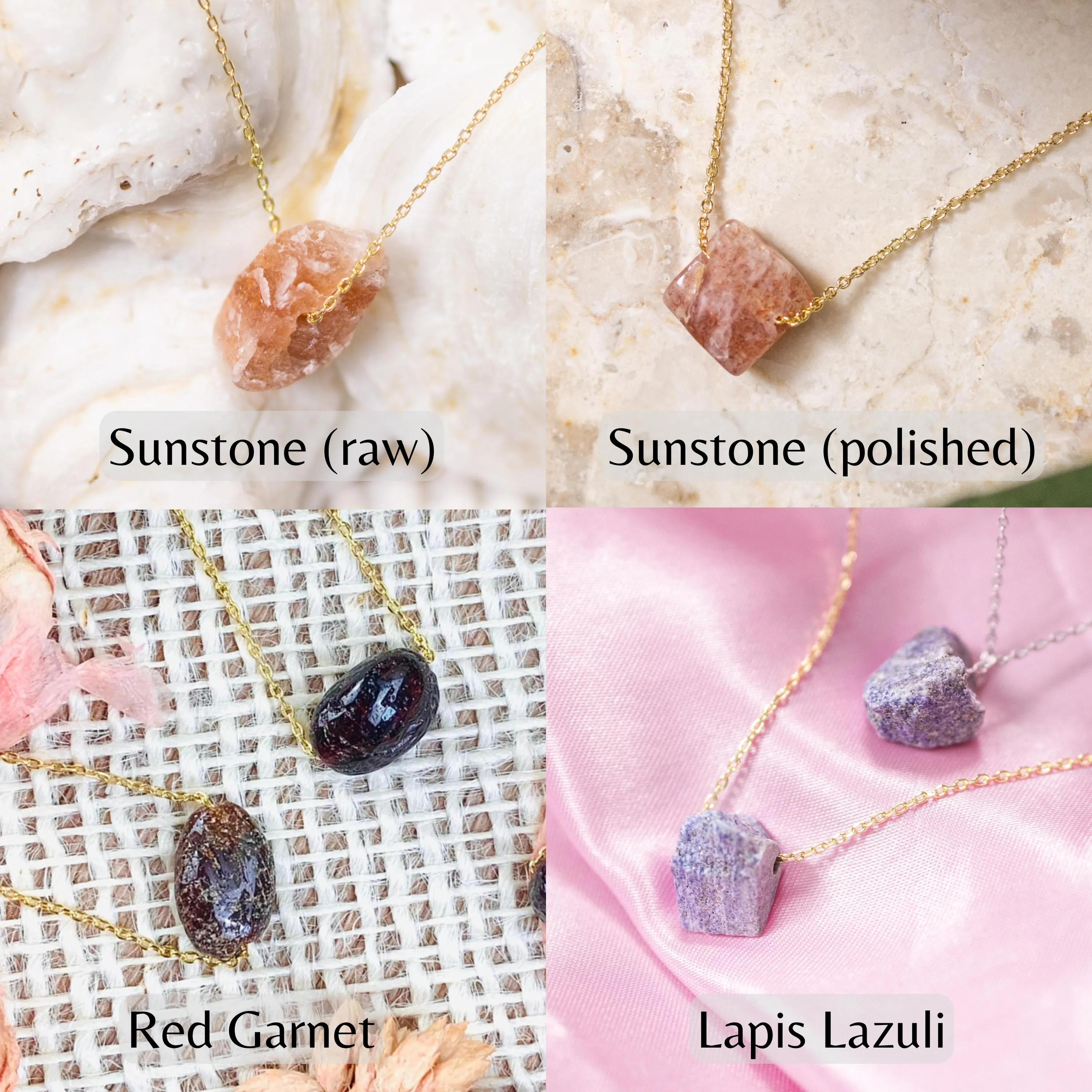 Raw Crystal 14K Gold, Silver Birthstone Necklace