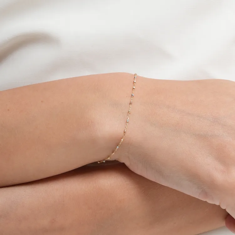 Real Gold Adjustable Size Bracelet with 3 Color 1.5 MM Balls and Heart Dangler - Model 0477 BR1701