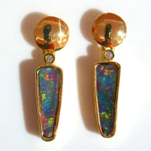 Red, Orange multi coloured boulder opal from Quilpie 18k drop earrings
