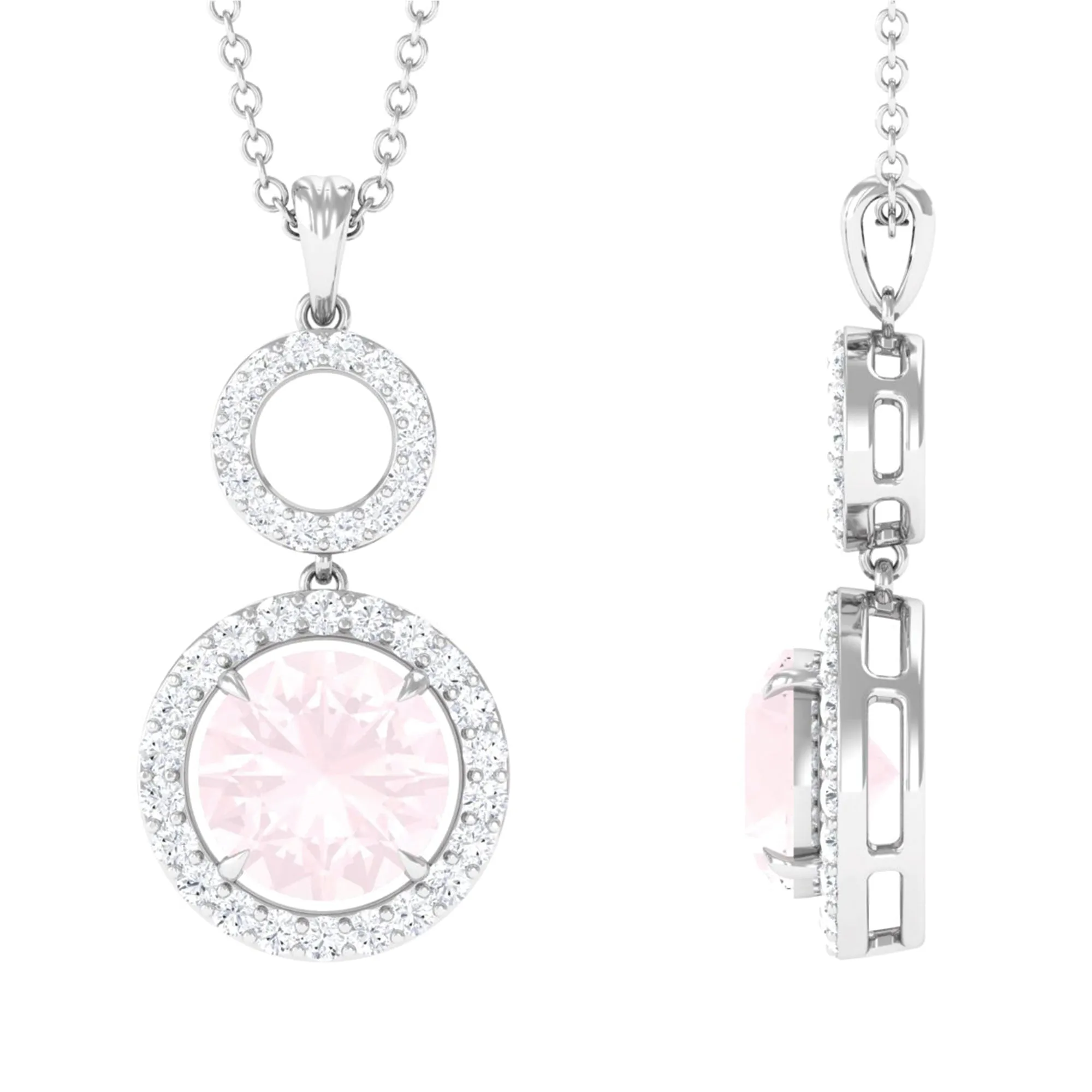 Rose Quartz and Diamond Dangle Pendant