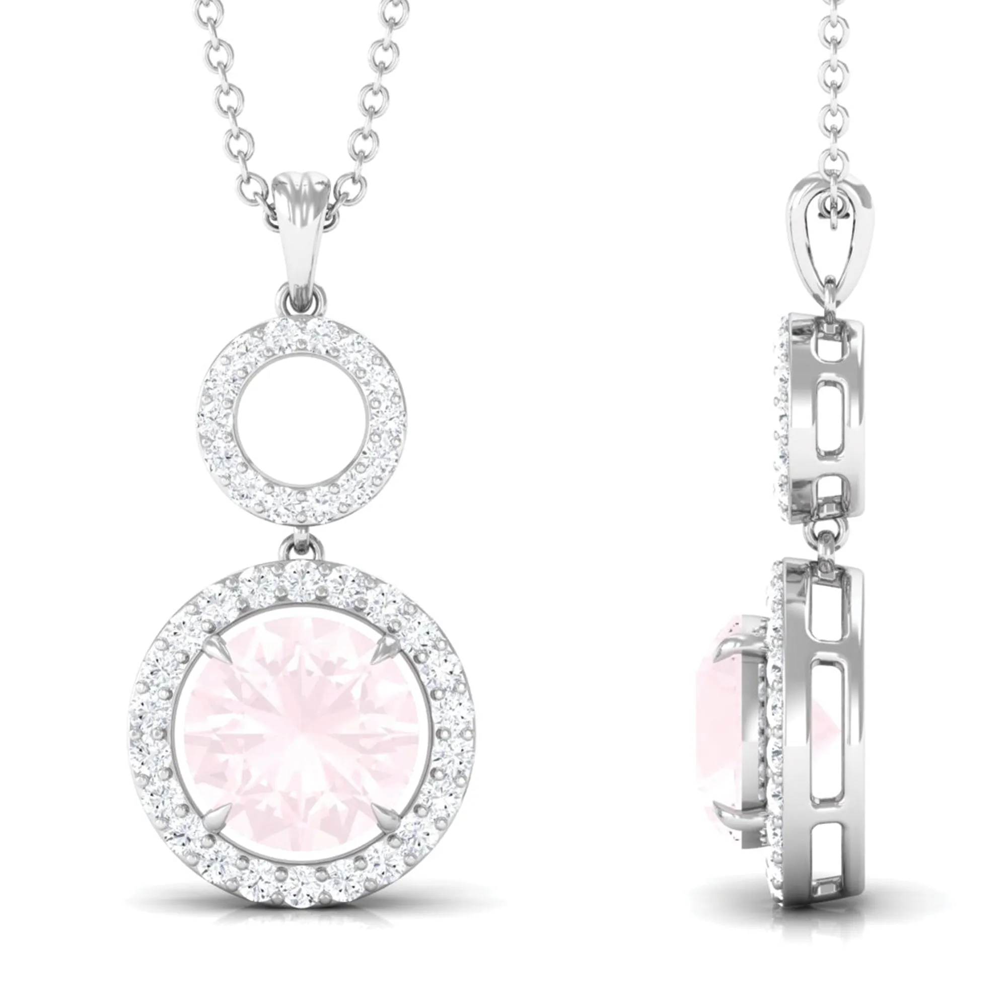 Rose Quartz and Diamond Dangle Pendant