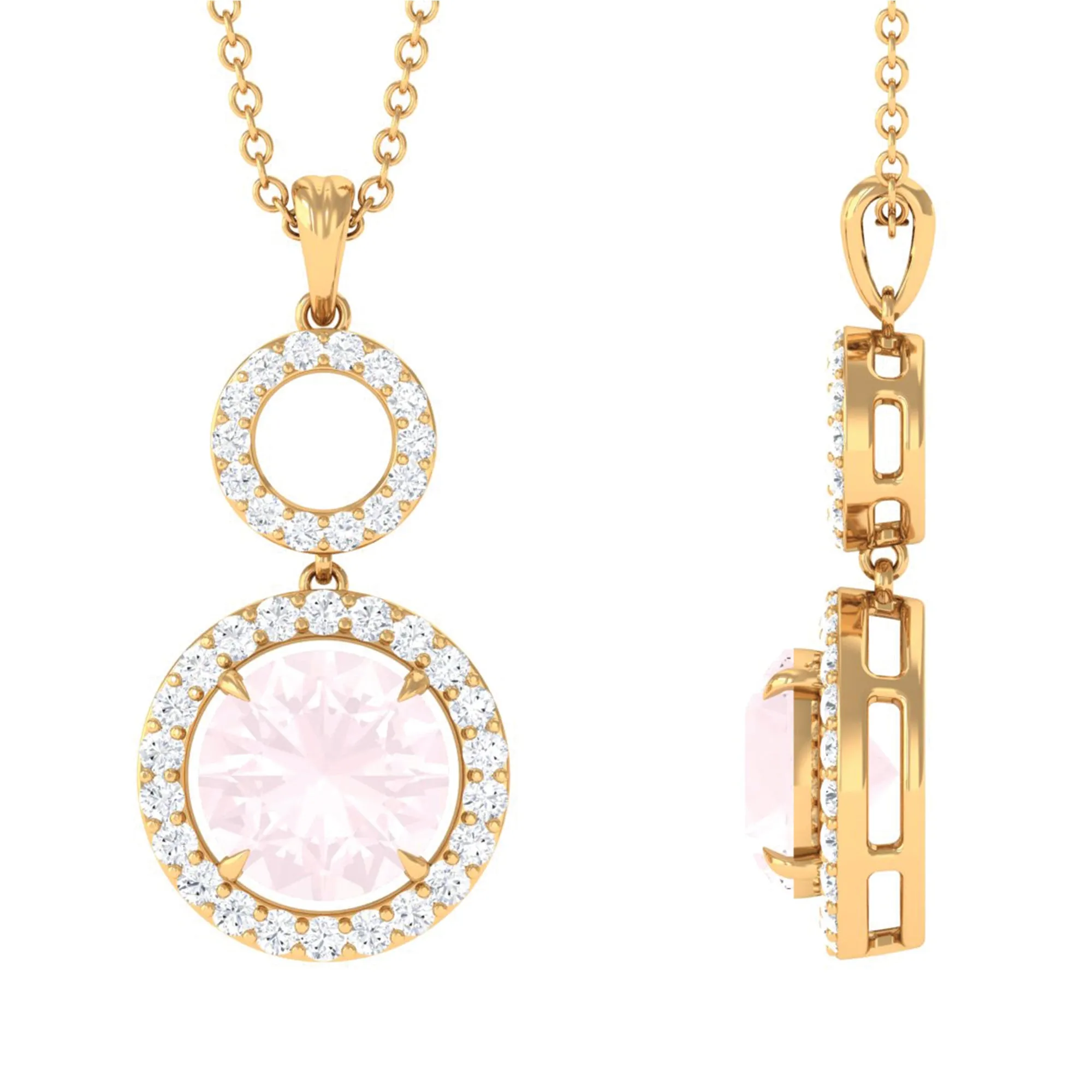 Rose Quartz and Diamond Dangle Pendant