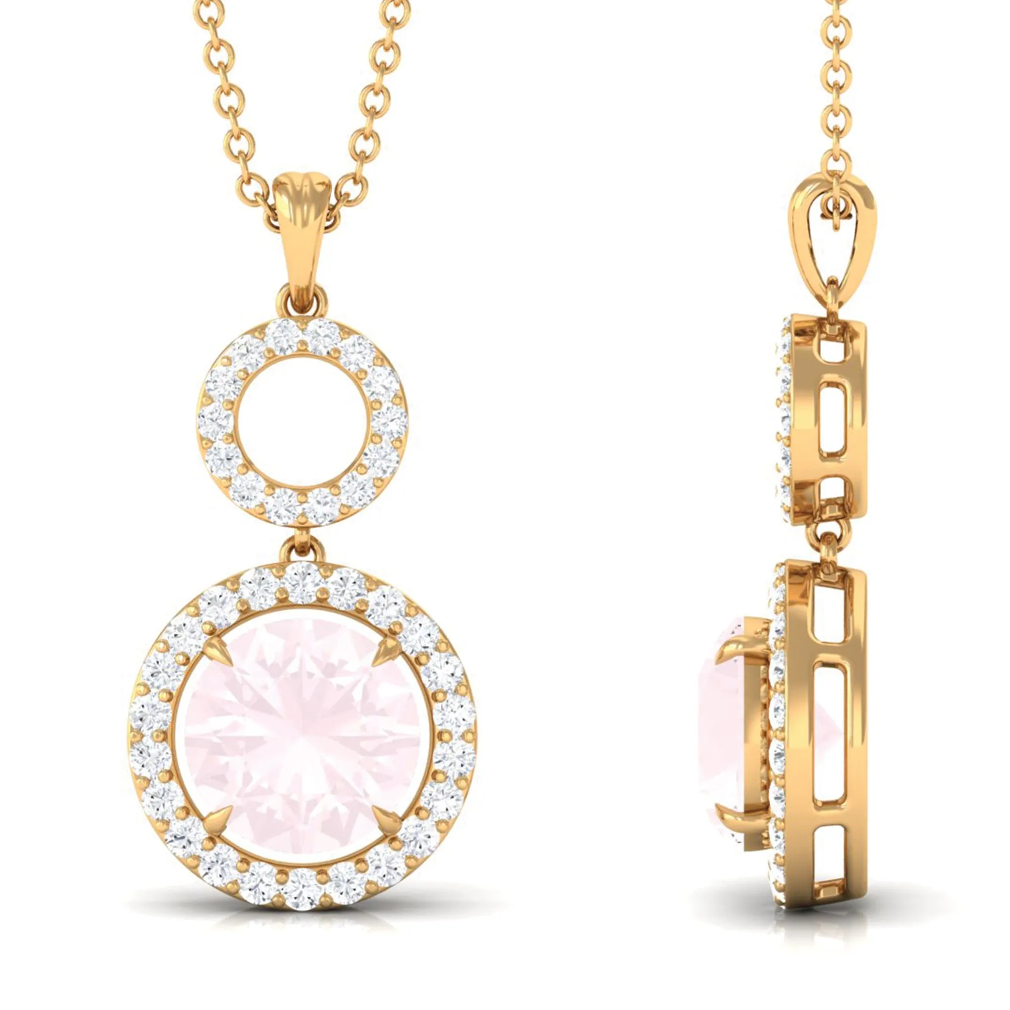 Rose Quartz and Diamond Dangle Pendant