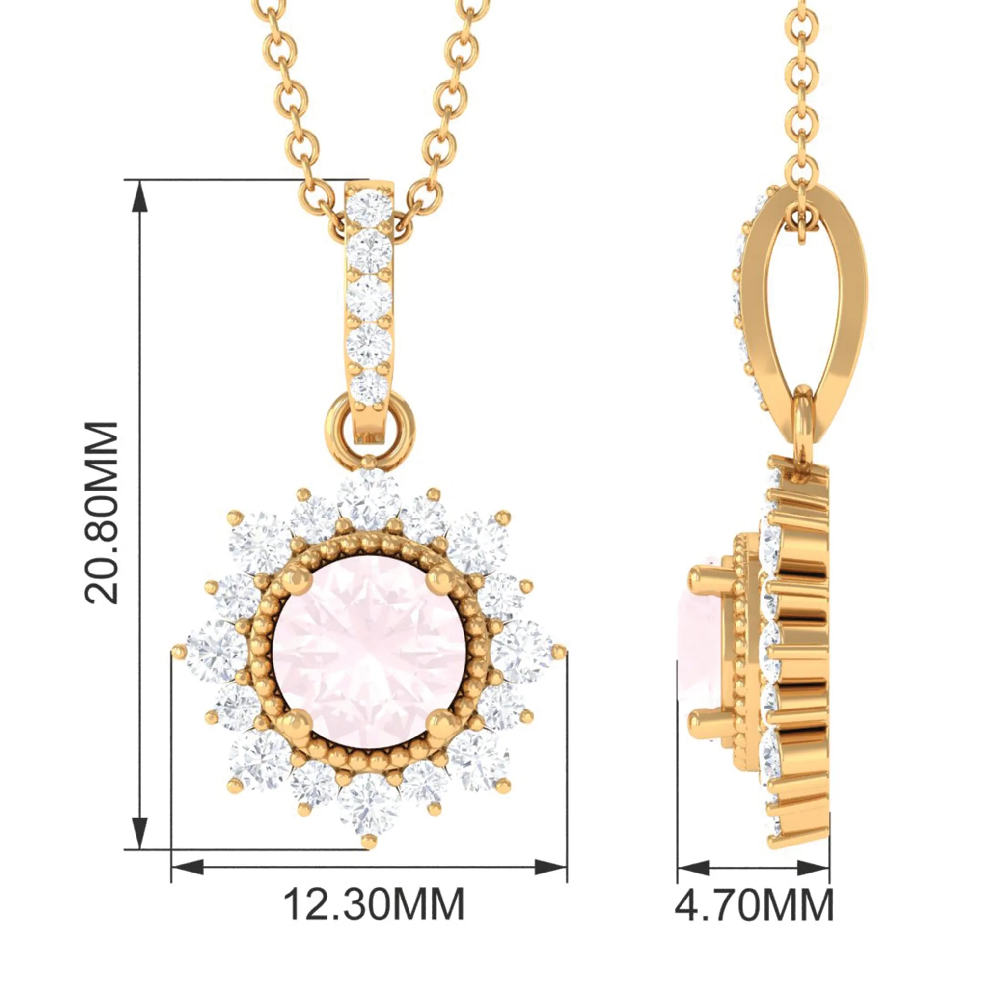 Rose Quartz and Diamond Halo Pendant
