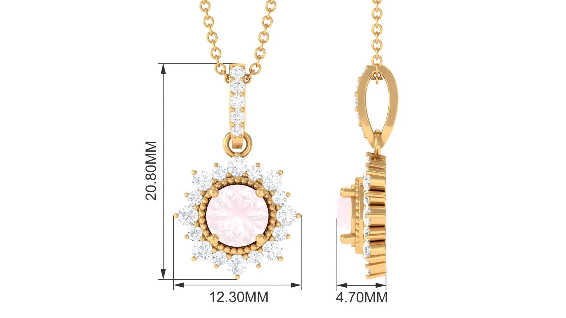 Rose Quartz and Diamond Halo Pendant