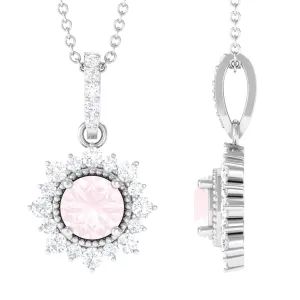 Rose Quartz and Diamond Halo Pendant