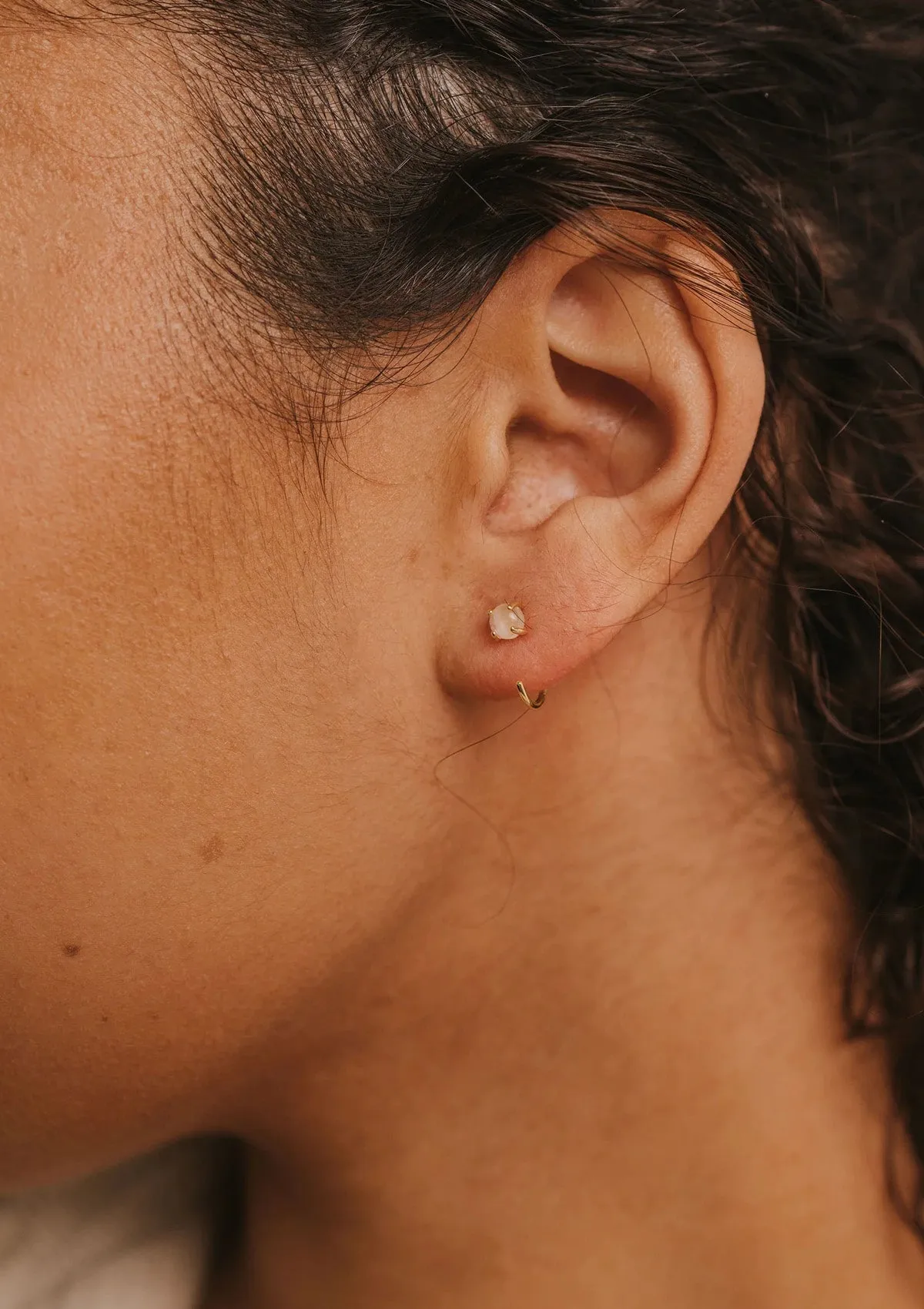 Rose Quartz Huggie Earrings