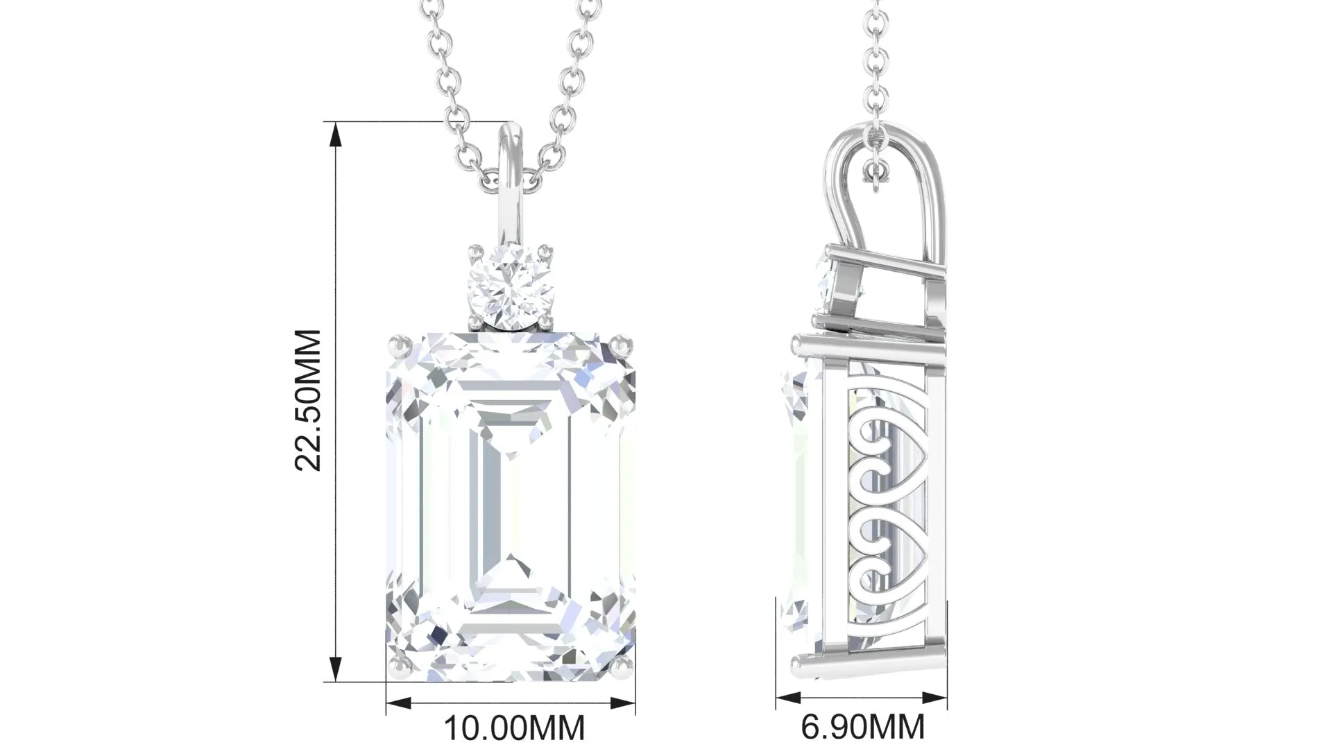 Round and Emerald Cut Moissanite Solitaire Pendant Necklace