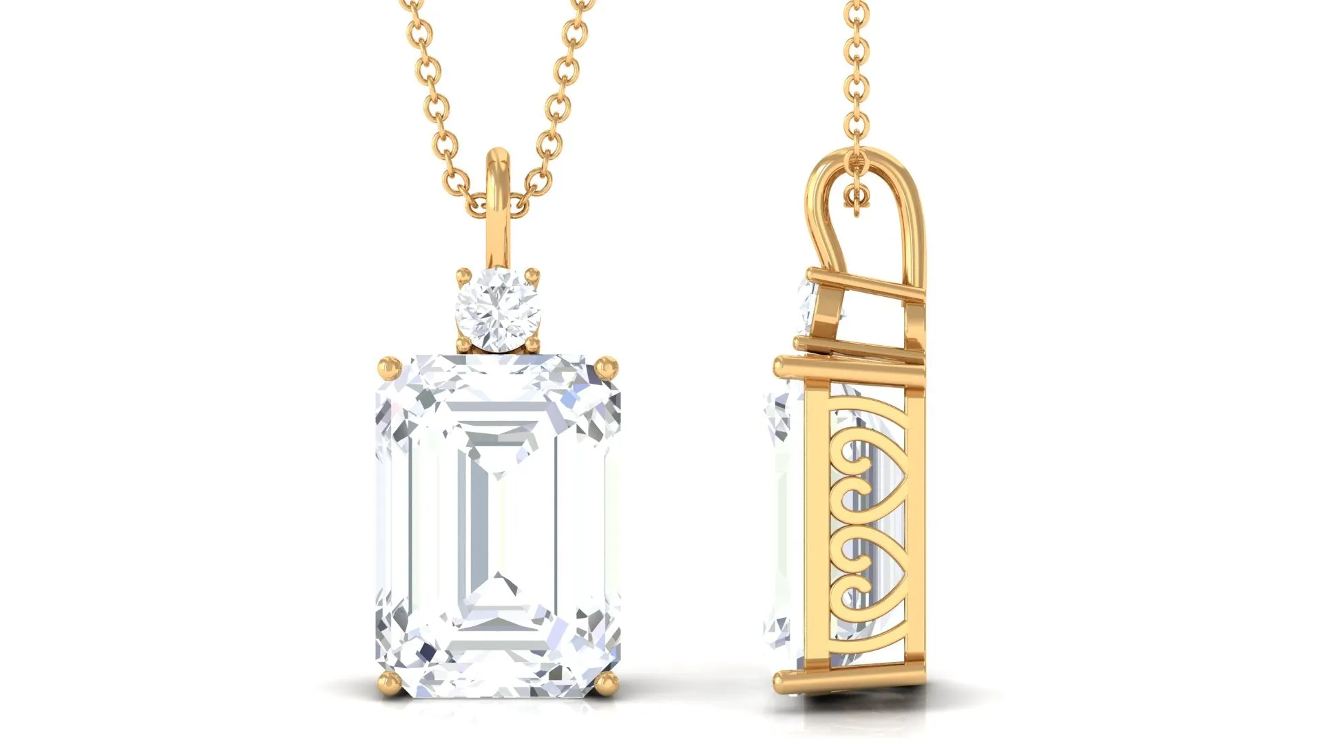 Round and Emerald Cut Moissanite Solitaire Pendant Necklace