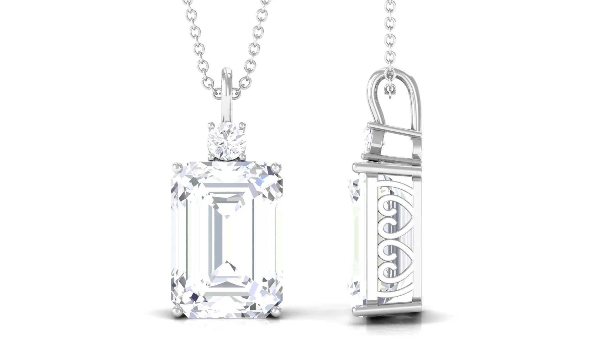 Round and Emerald Cut Moissanite Solitaire Pendant Necklace