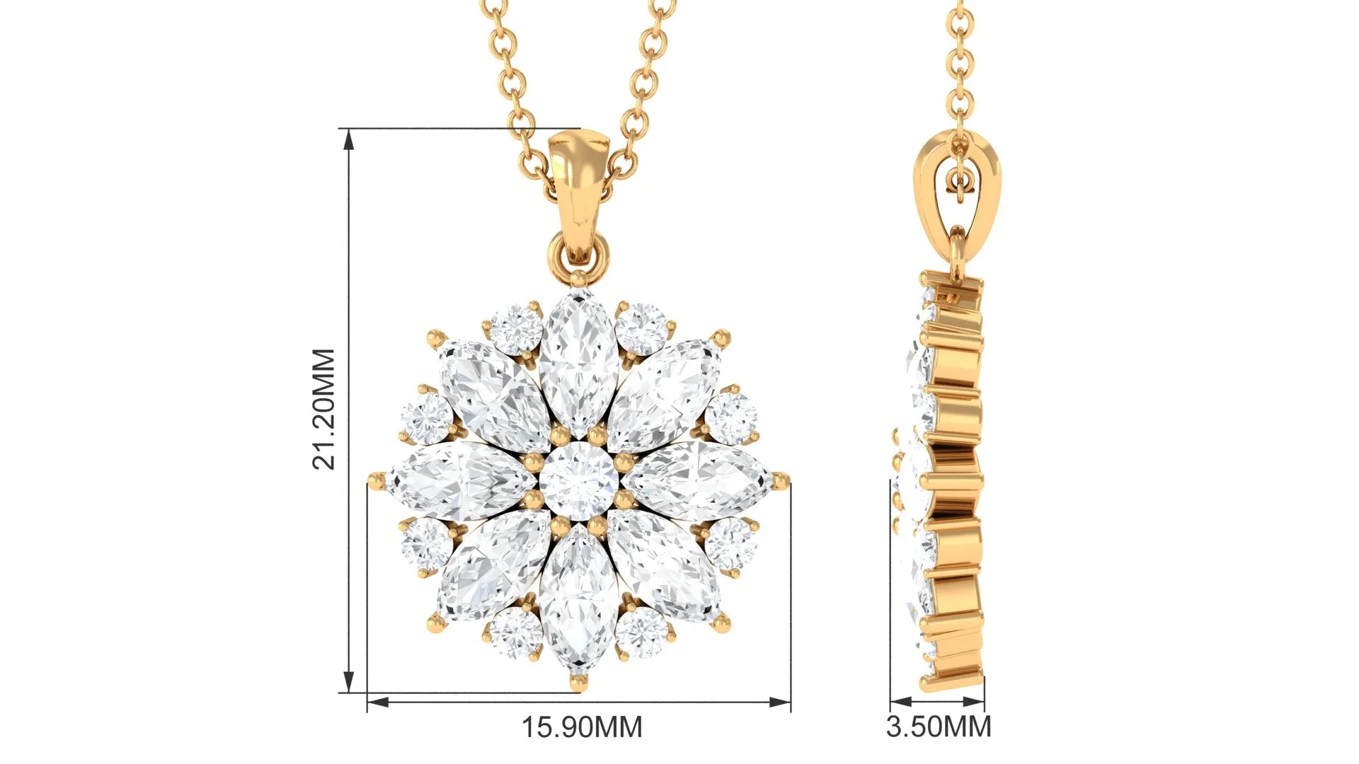 Round and Marquise Cut Moissanite Statement Flower Pendant