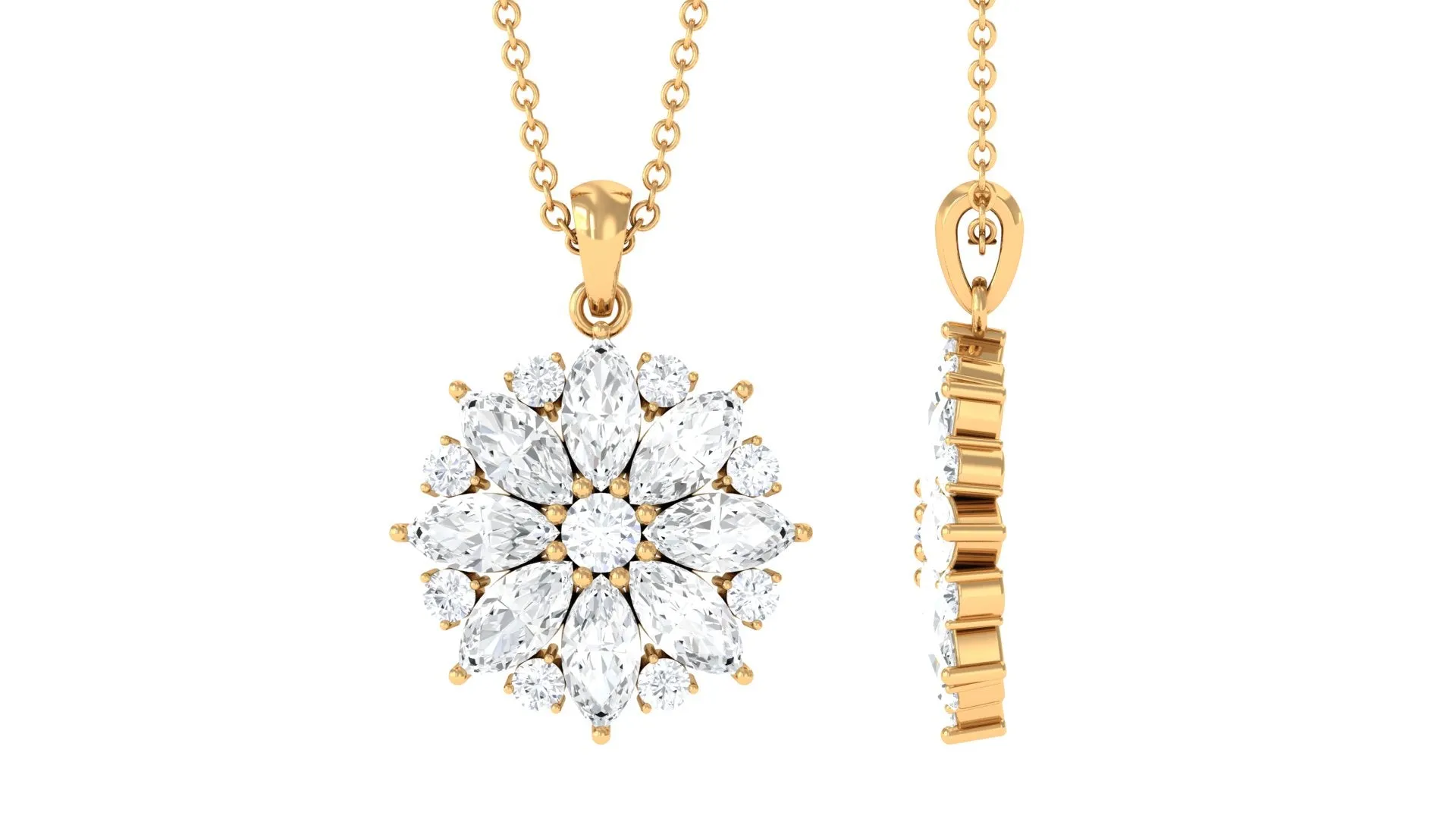 Round and Marquise Cut Moissanite Statement Flower Pendant