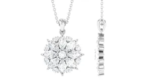 Round and Marquise Cut Moissanite Statement Flower Pendant