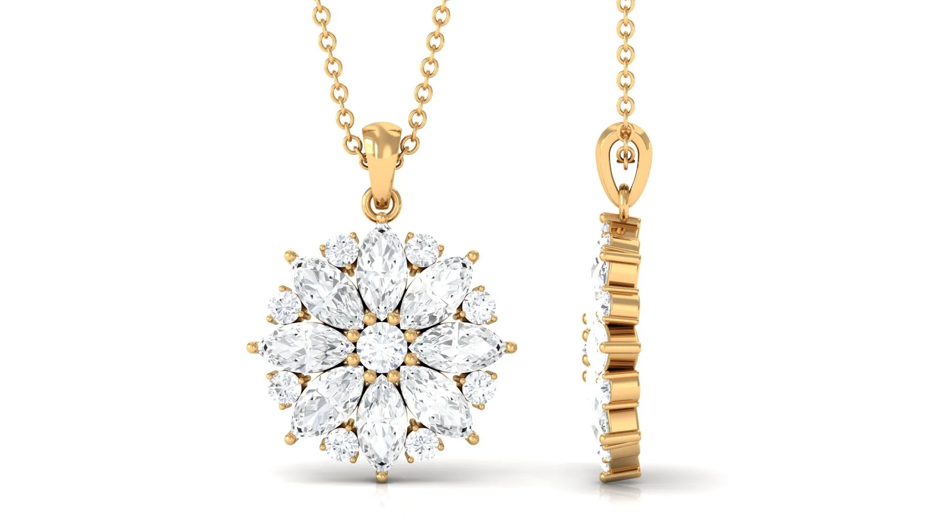 Round and Marquise Cut Moissanite Statement Flower Pendant