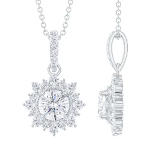 Round Moissanite Halo Pendant with Beaded Detailing