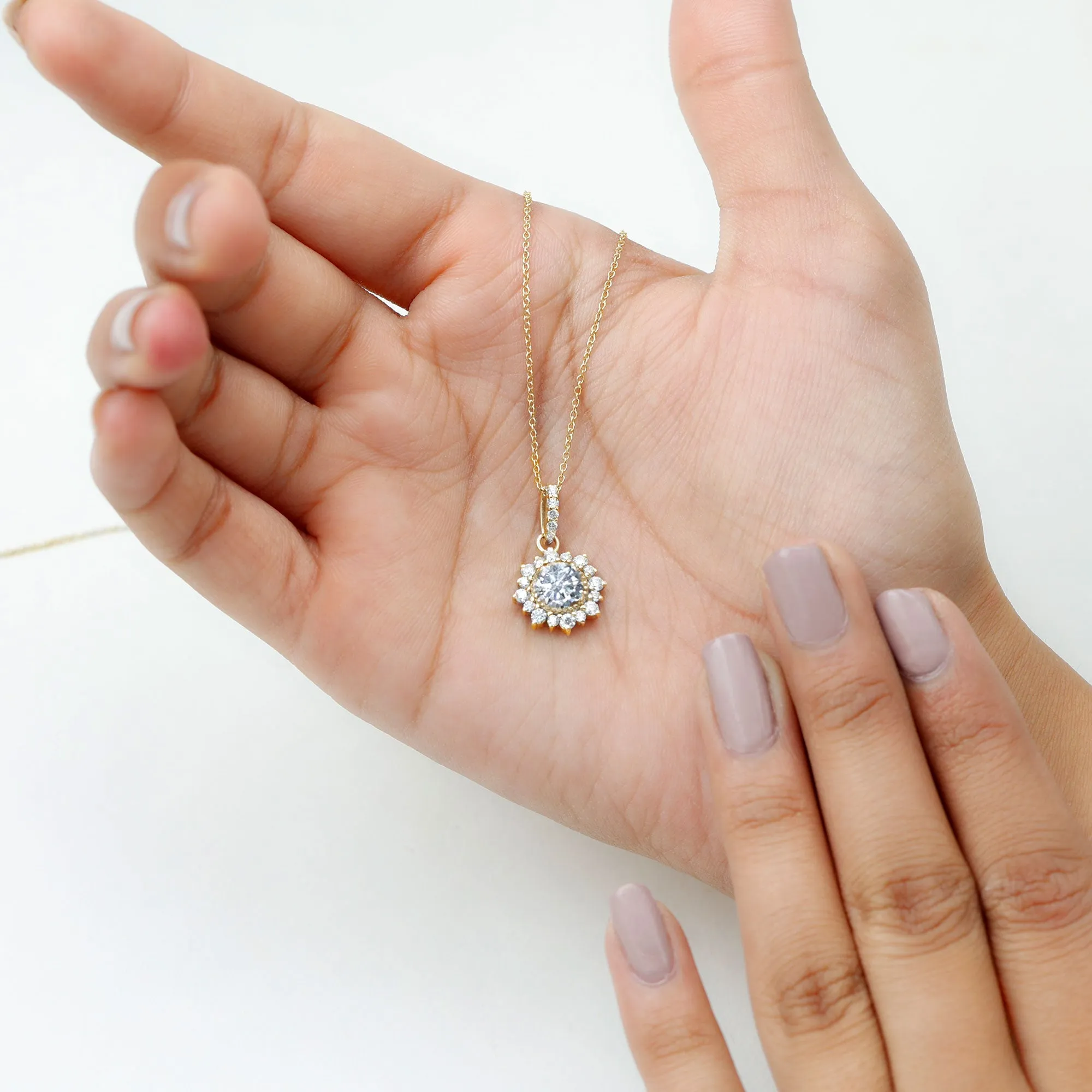 Round Moissanite Halo Pendant with Beaded Detailing