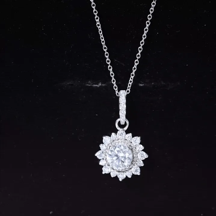 Round Moissanite Halo Pendant with Beaded Detailing