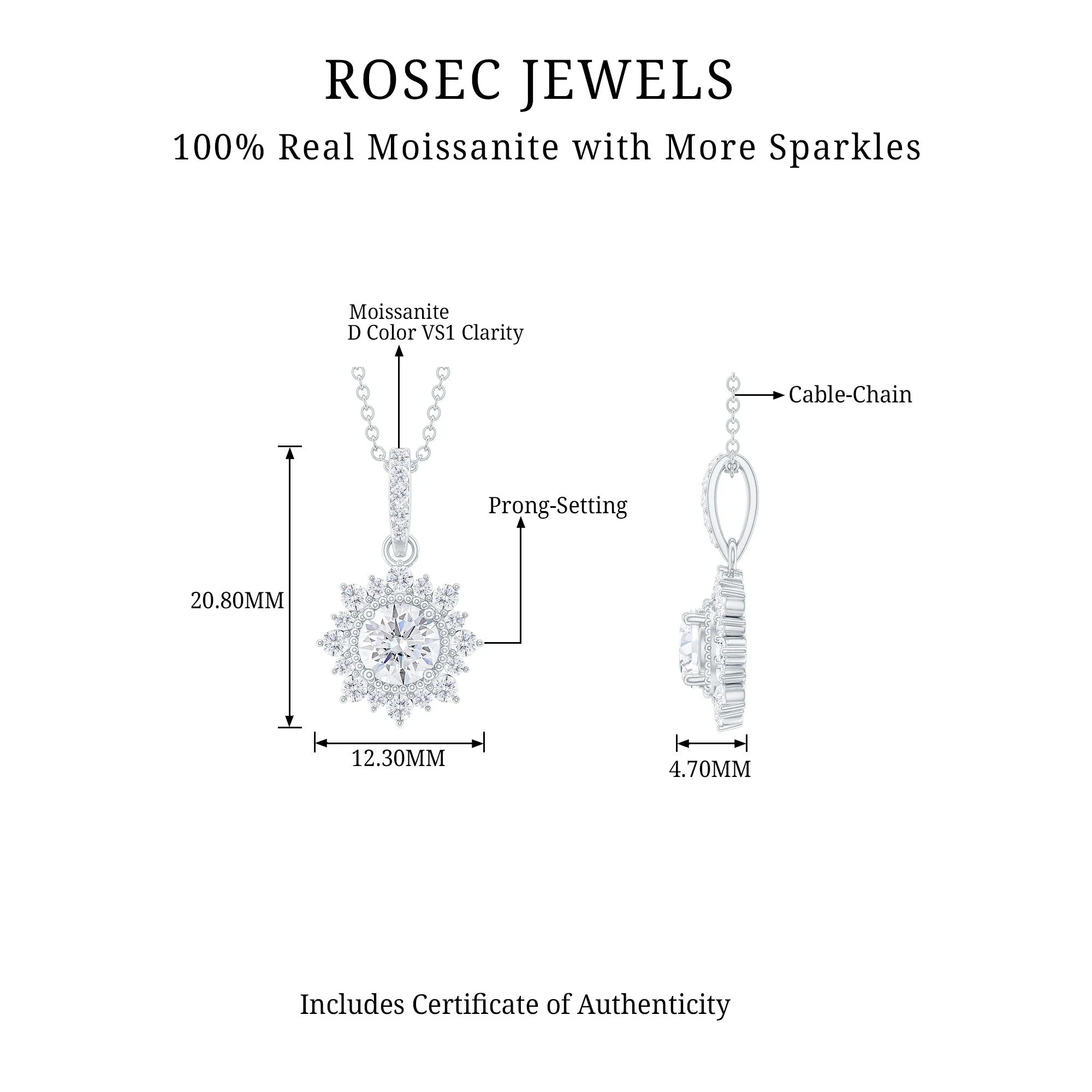 Round Moissanite Halo Pendant with Beaded Detailing
