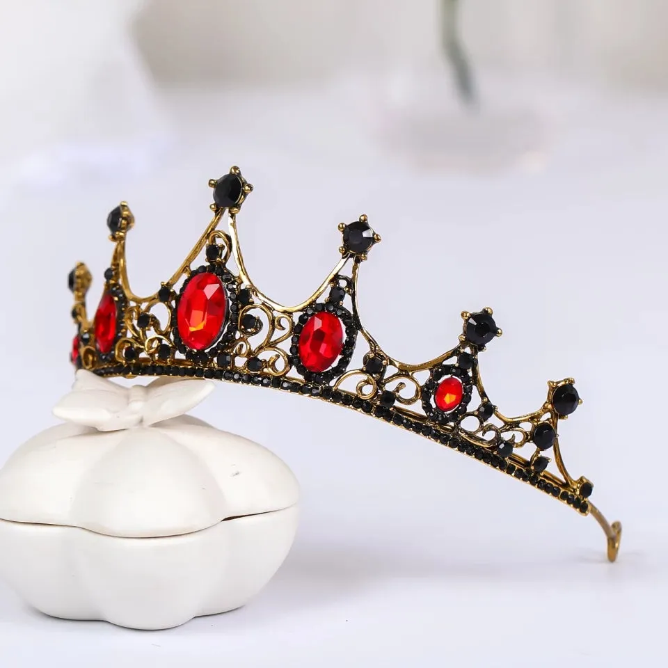 Ruby Red Vintage Baroque Dark Black Tiara Crown Goth Evil Queen headdress diadem bridal