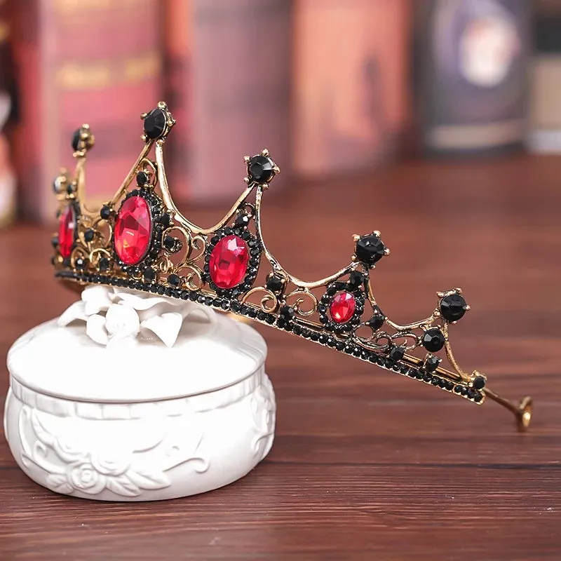 Ruby Red Vintage Baroque Dark Black Tiara Crown Goth Evil Queen headdress diadem bridal