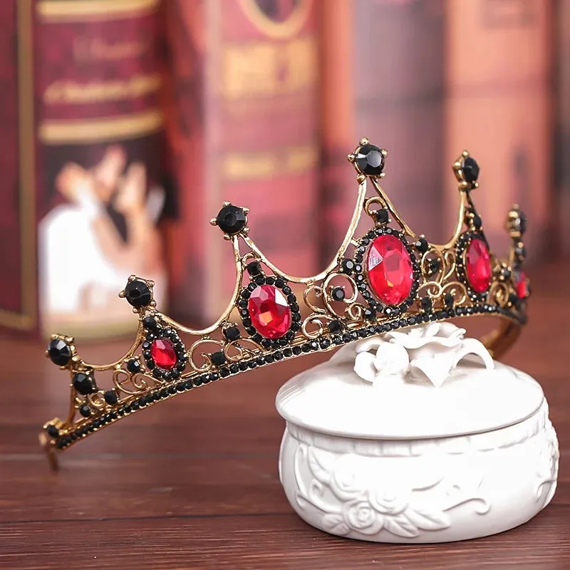 Ruby Red Vintage Baroque Dark Black Tiara Crown Goth Evil Queen headdress diadem bridal