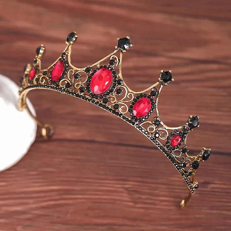 Ruby Red Vintage Baroque Dark Black Tiara Crown Goth Evil Queen headdress diadem bridal