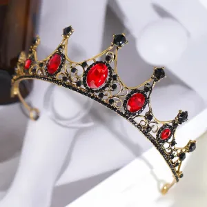 Ruby Red Vintage Baroque Dark Black Tiara Crown Goth Evil Queen headdress diadem bridal